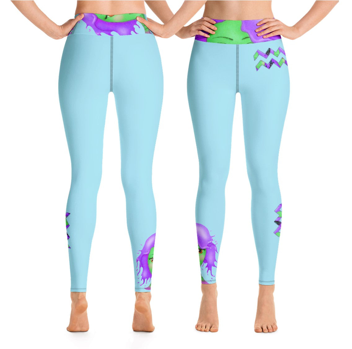 High Waist Leggings- Aquarius. Pale Sapphire Blue Yoga Pants. WickedYo.